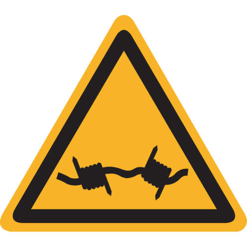 Bord met pictogram "Gevaar voor Prikkeldraad" - ISO 7010 - W033