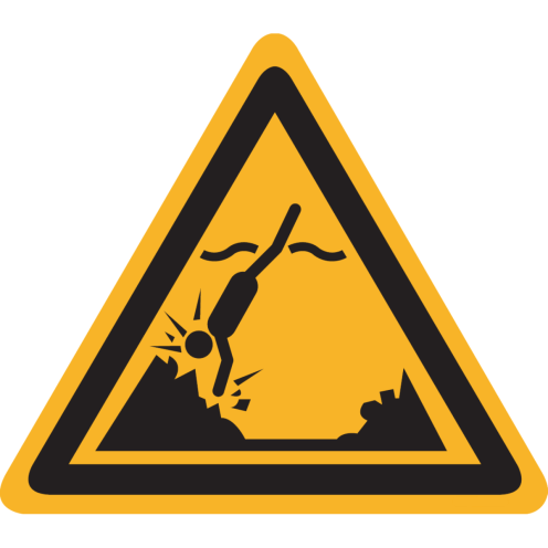 Bord met pictogram "Gevaar voorwerpen, objecten, stenen of rotsen Onder Water" - ISO 7010 - W049