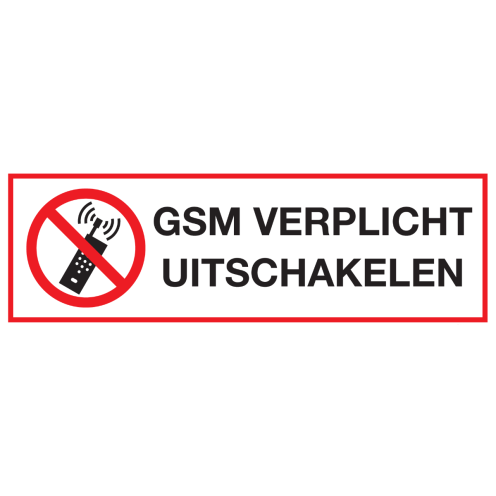Bord met pictogram en tekst gsm verplicht uitschakelen