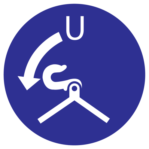 Blauw bord met pictogram om aan te duiden dat de vallen losgemaakt moeten worden