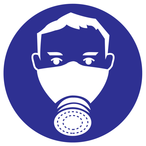 Blauw bord met pictogram om aan te duiden dat het dragen van een halfgelaatsmasker verplicht is