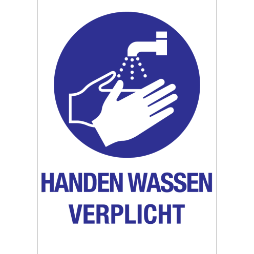 Bord met pictogram en tekst om aan te duiden dat handen wassen verplicht is - ISO7010 - M011