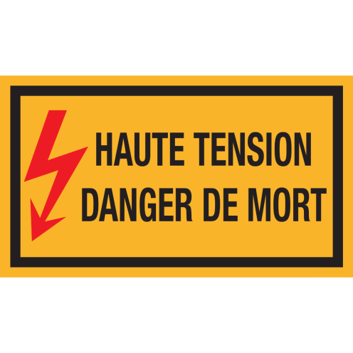 Bord met pictogram en tekst "Haute Tension - Danger de Mort"