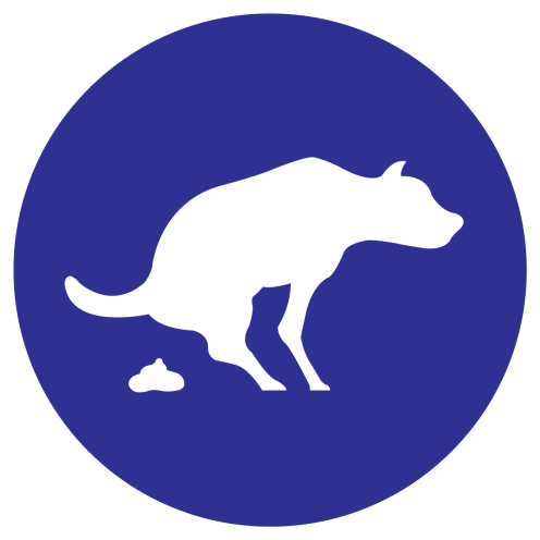 Blauw bord met pictogram om een hondenuitlaat gebied aan te duiden