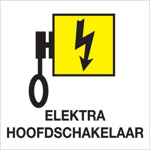 Bord met pictogram voor het aanduiden van de hoofdschakelaar elektra