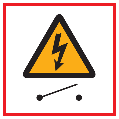 Bord met pictogram voor het aanduiden van de hoofdschakelaar elektra
