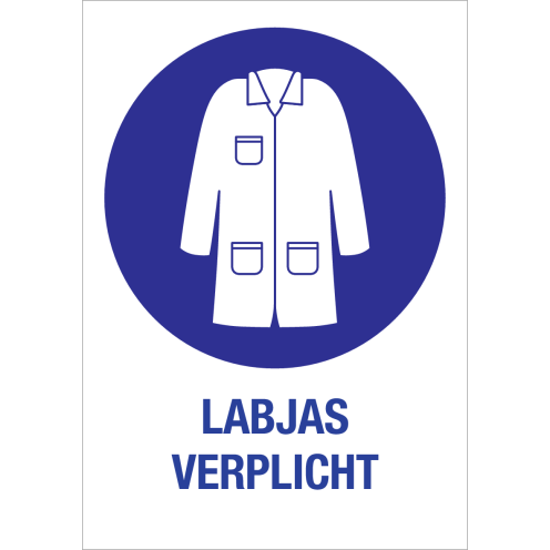 Bord met pictogram en tekst Labjas verplicht