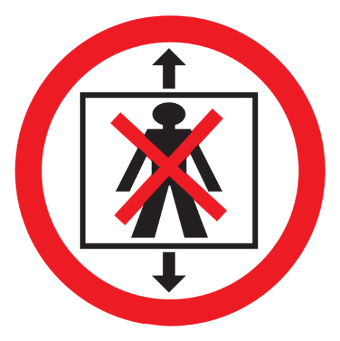 Bord met pictogram personen in de lift verboden 