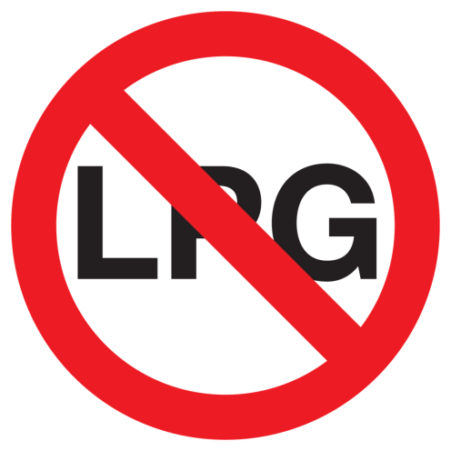 Bord met pictogram LPG verboden