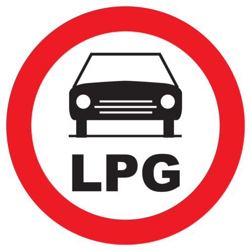 Bord met pictogram voertuigen met LPG verboden