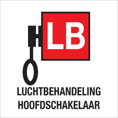 Bord met pictogram voor het aanduiden van de hoofdschakelaar luchtbehandeling