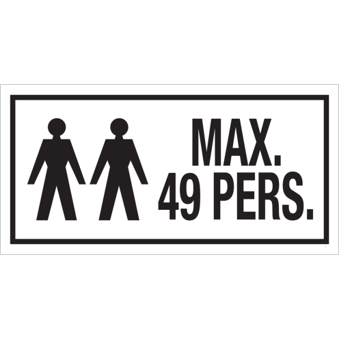 Bord Maximaal 49 Personen - wit tekstbord met rode tekst