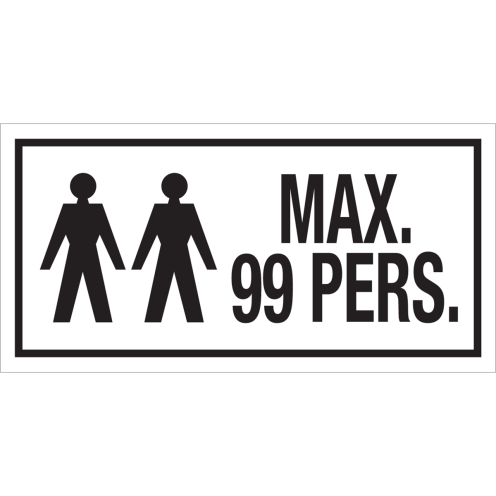 Bord Maximaal 99 Personen - wit tekstbord met rode tekst