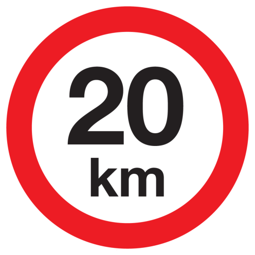 Bord met pictogram maximale snelheid 20km