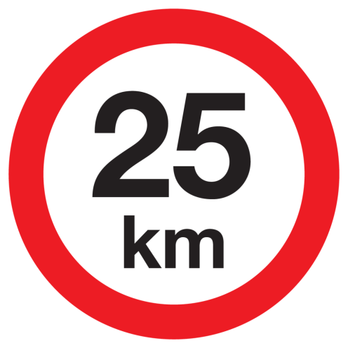 Bord met pictogram maximale snelheid 25km