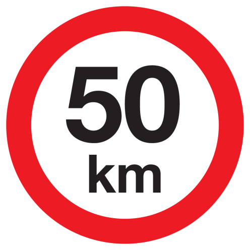 Bord met pictogram maximale snelheid 50km