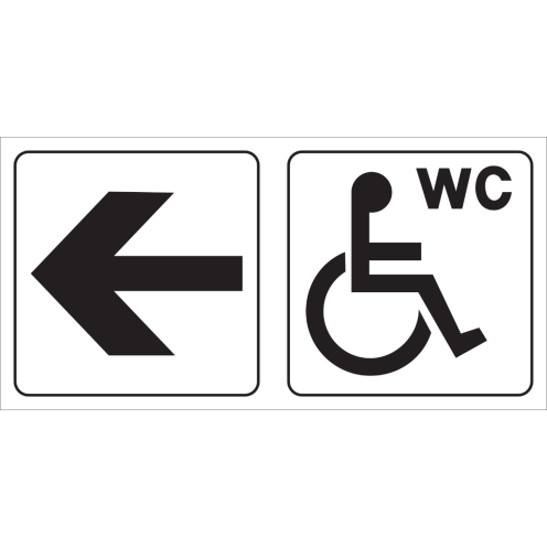 Bord met pictogram mindervalide voor toiletruimte met pijl naar links