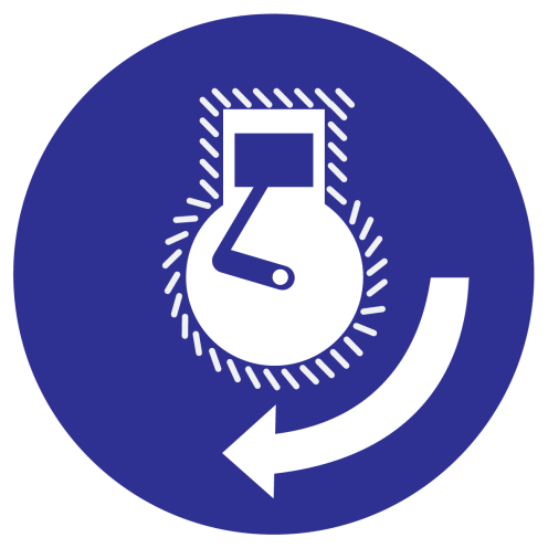 Blauw bord met pictogram om aan te duiden motor starten in volgorde