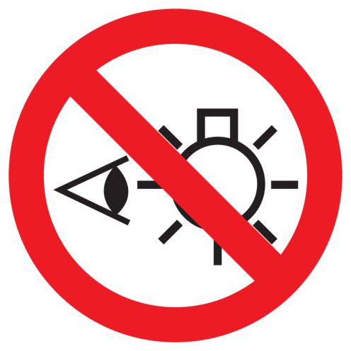 Bord met pictogram verboden in de lichtbron te kijken