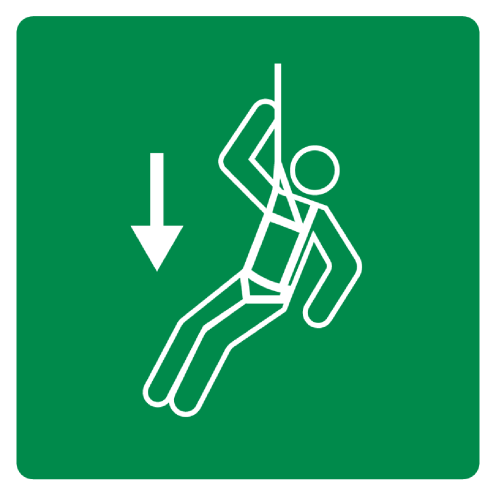 Bord met pictogram nooddaalapparaat volgens ISO7010 - E073