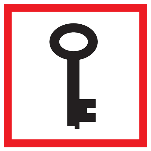 Bord met pictogram van een noodsleutel