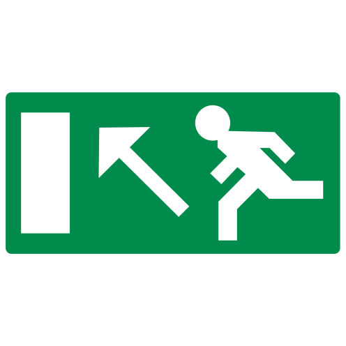 Sticker met pictogram nooduitgang links omhoog