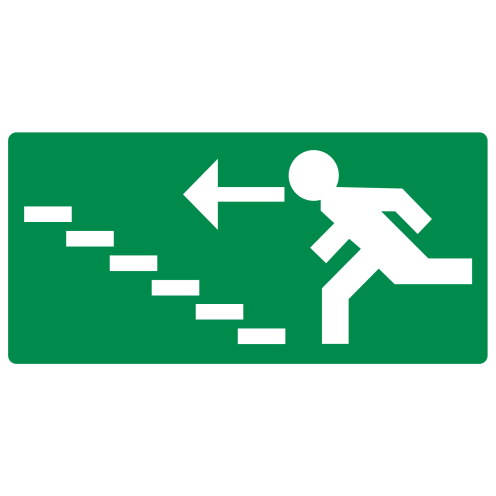 Bord met pictogram nooduitgang links omhoog