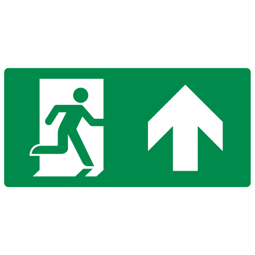 Bord met pictogram nooduitgang rechtdoor ISO 7010 (pijl rechts)
