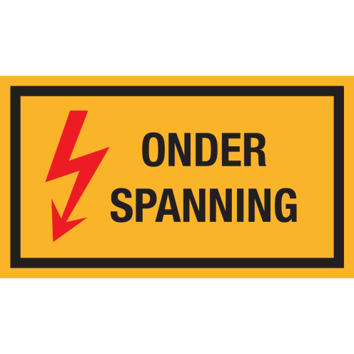Bord met pictogram en tekst "Onder Spanning"