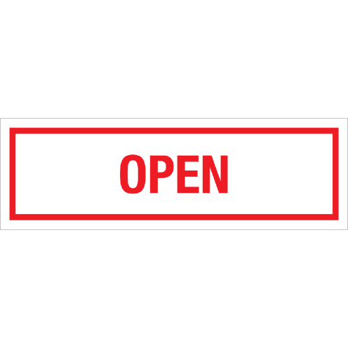 Bord Open - wit tekstbord met rode tekst