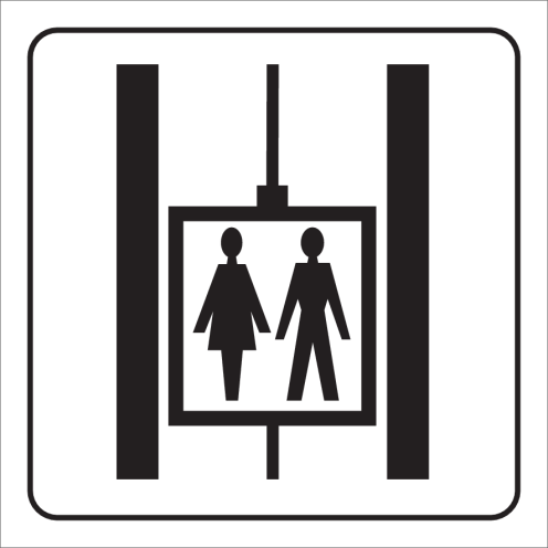 Wit bord met pictogram voor aanduiden van een lift voor personen