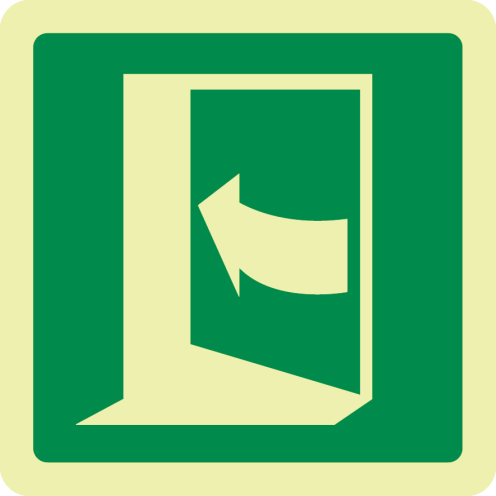 Fotoluminescerend bord met pictogram nooduitgang duwen linkerkant ISO 7010