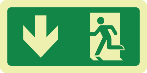 Fotoluminescerend bord met pictogram nooduitgang naar beneden openen linkerkant ISO 7010