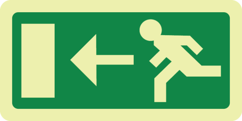 Fotoluminescerend bord met pictogram nooduitgang links