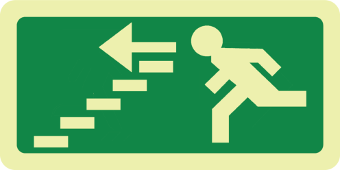 Fotoluminescerend bord met pictogram nooduitgang trap af links 