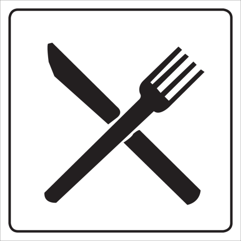 Wit bord met pictogram aanduiden eetgelegenheid
