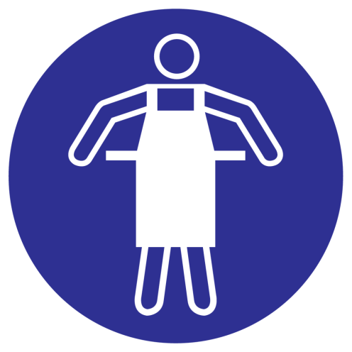 Blauw bord met pictogram om aan te duiden dat het dragen van een schort verplicht is - ISO7010 - M026