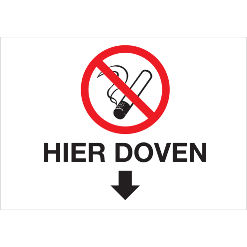 Bord met pictogram en tekst hier doven