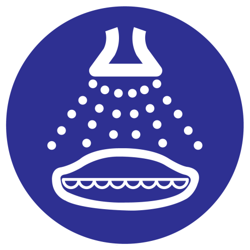 Blauw bord met pictogram om sproeien bij lancering aan te duiden