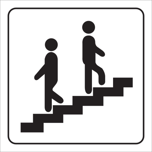 Wit bord met pictogram voor aanduiding trap omhoog en omlaag