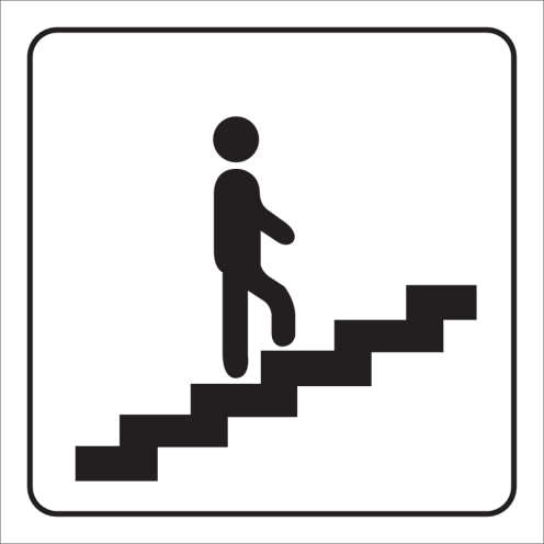 Wit bord met pictogram voor aanduiding trap omhoog