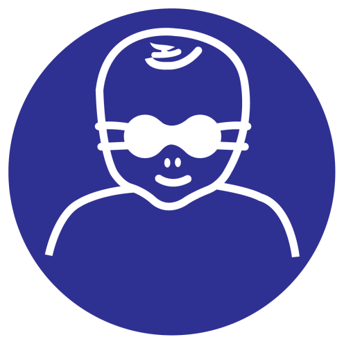 Blauw bord met pictogram voor het aanduiden dat een opaak bril voor kinderen verplicht is - ISO7010 - M025