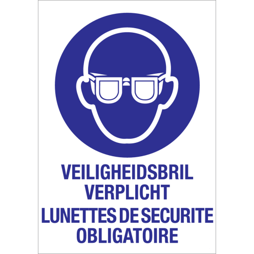 Bord Oogbescherming verplicht met tekst NL/FR volgens ISO7010