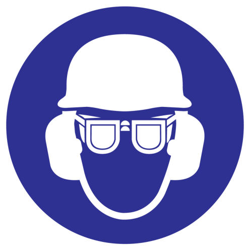 Bord Helm, oog en gehoorbescherming verplicht ISO7010