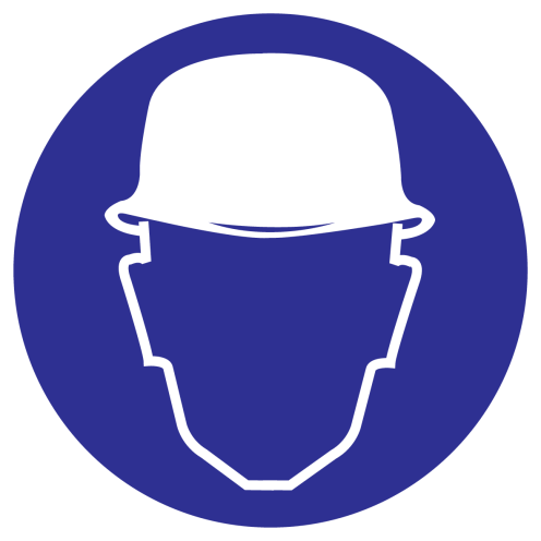 Blauw bord met pictogram voor aanduiding veiligheidshelm verplicht