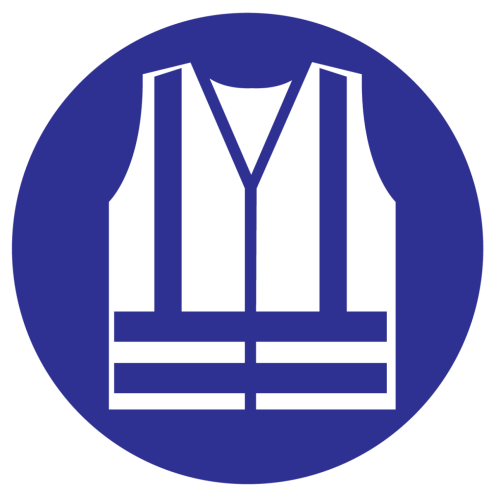 Blauw bordje met pictogram om aan te duiden dat een veiligheidshesje verplicht is - ISO7010 - M015