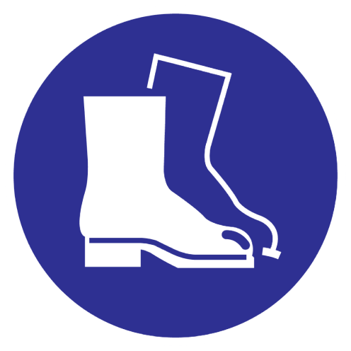 Blauw bord met pictogram om aan te duiden dat veiligheidsschoenen verplicht zijn - ISO7010 - M008