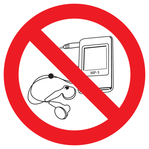 Bord met pictogram MP3 speler verboden