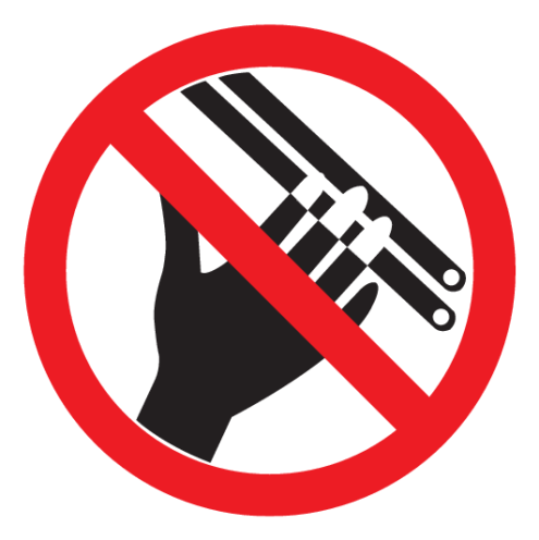 Bord met pictogram verboden hand insteken