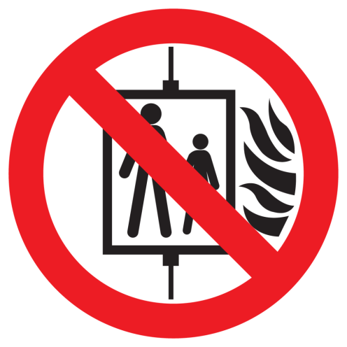 Bord met pictogram lift bij brand verboden